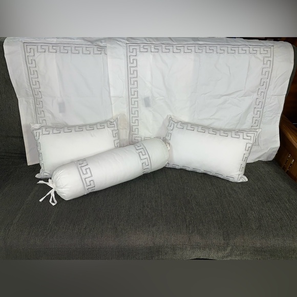 Hotel Collection Greek Key bedding pillows: 2 shams 2 accent pillows & neckroll - Picture 1 of 14